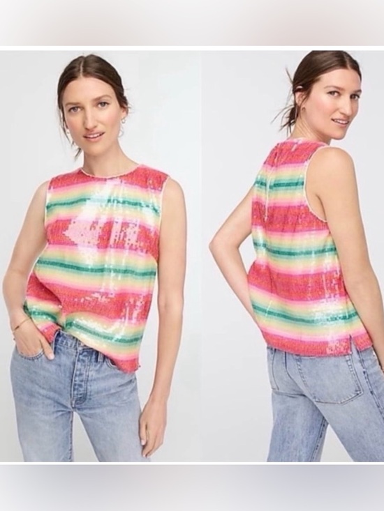 J. Crew Tops - J.Crew watermelon stripe fully sequined sleeveless summer top EUC small